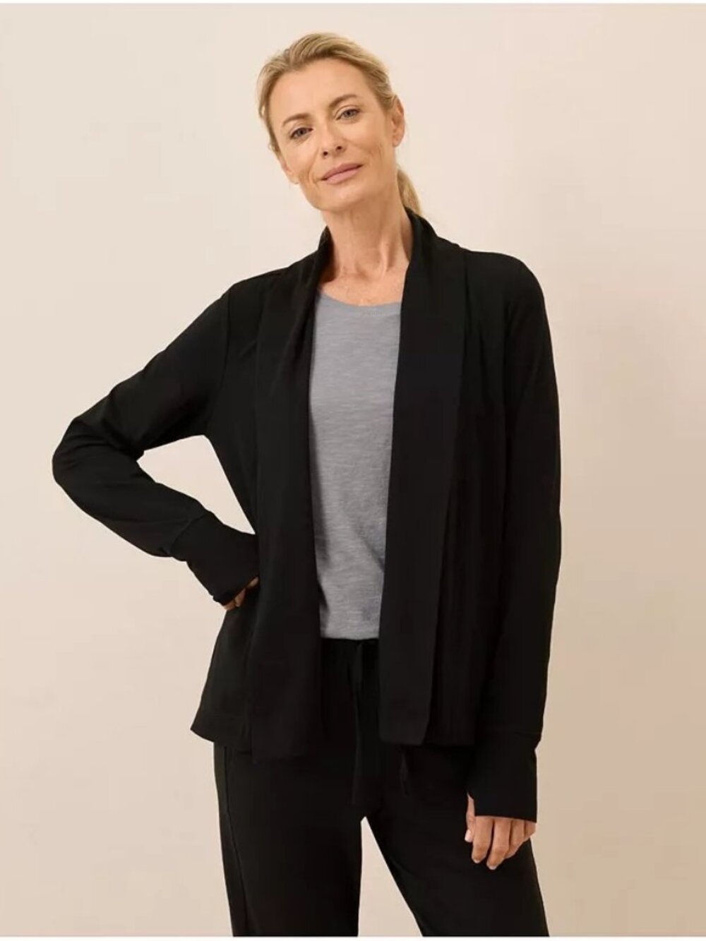 Pact Organic Cotton Black Luxe Stretch Jersey Swing Cardigan Small